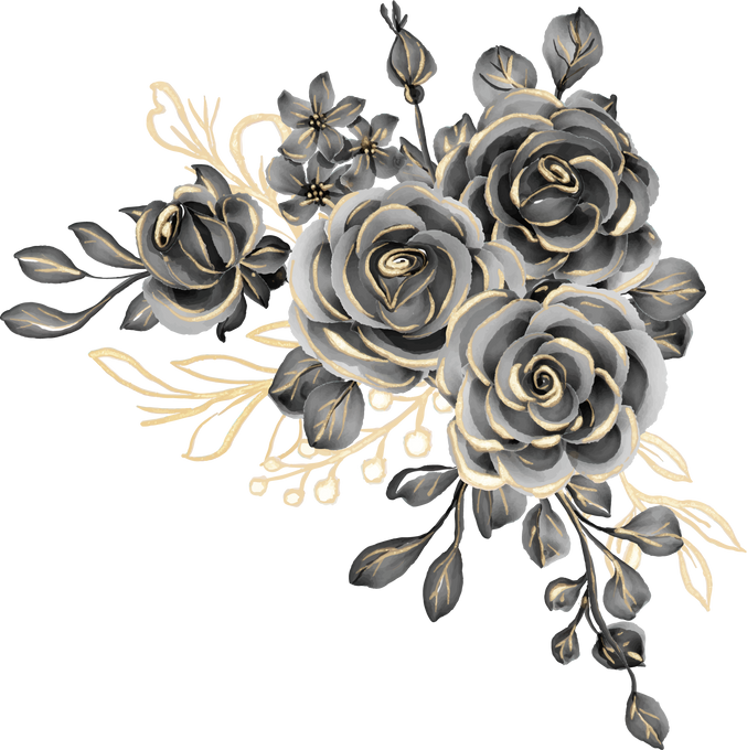 flower arrangement with rose black gold